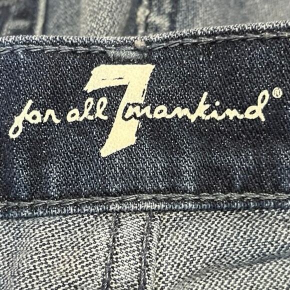 7 For All Mankind Dark Wash Low Rise Frayed Hem Cut Off Denim Jeans Shorts 27 - Picture 4 of 5